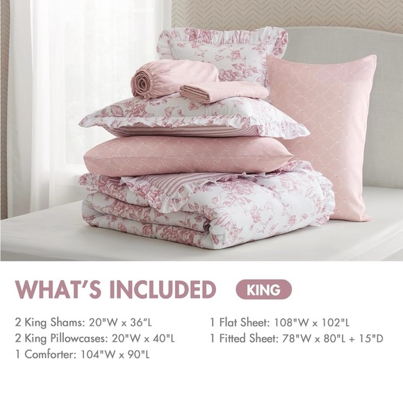 Madison Park Pink Floral King Size Comforter Set 7 pieces - Picture 6 of 9